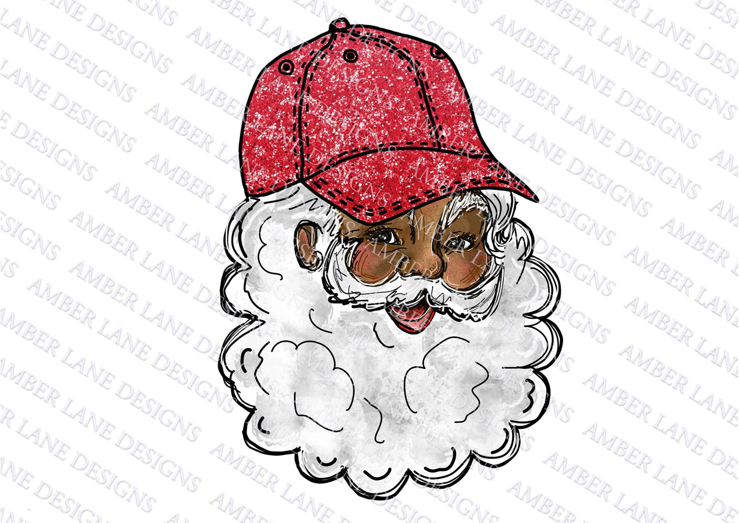 Vintage Black Santa Claus with Red glitter baseball hat PNG Design