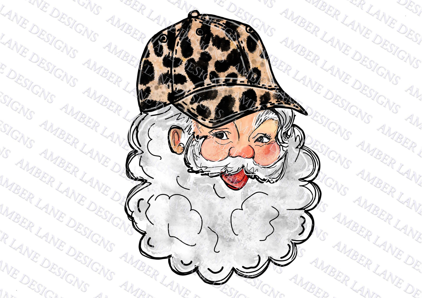 Vintage Santa Claus in Leopard baseball hat PNG Design