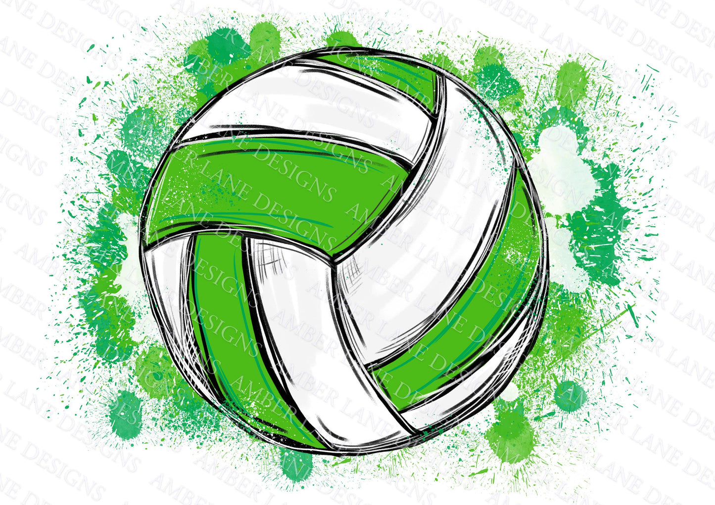 Green team colors Volleyball Watercolor Sublimation, 2 PNG Designs