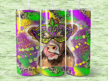 Mardi Gras 20oz cute cow lick 20oz SKINNY TUMBLER straight wrap 1 jpeg file